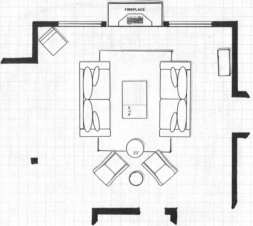 New great room furniture layout floor plan