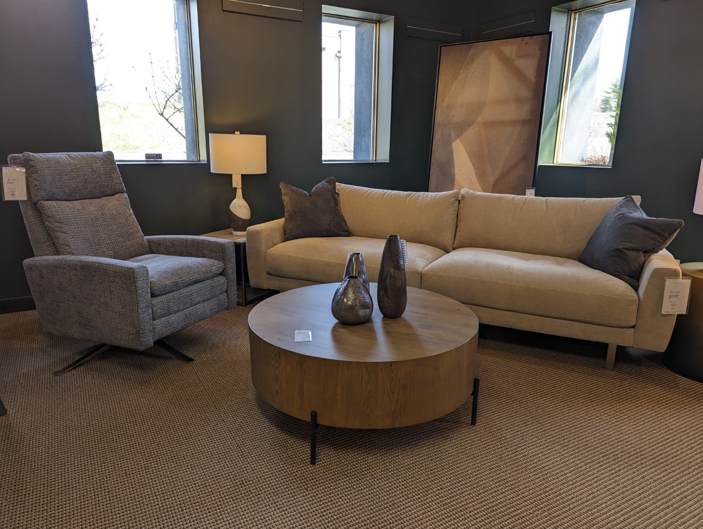 Estero Sofa with Simon Reinvented Recliner at By Design Furniture + Interior Design
