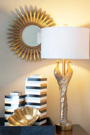 gold accessories and lamp